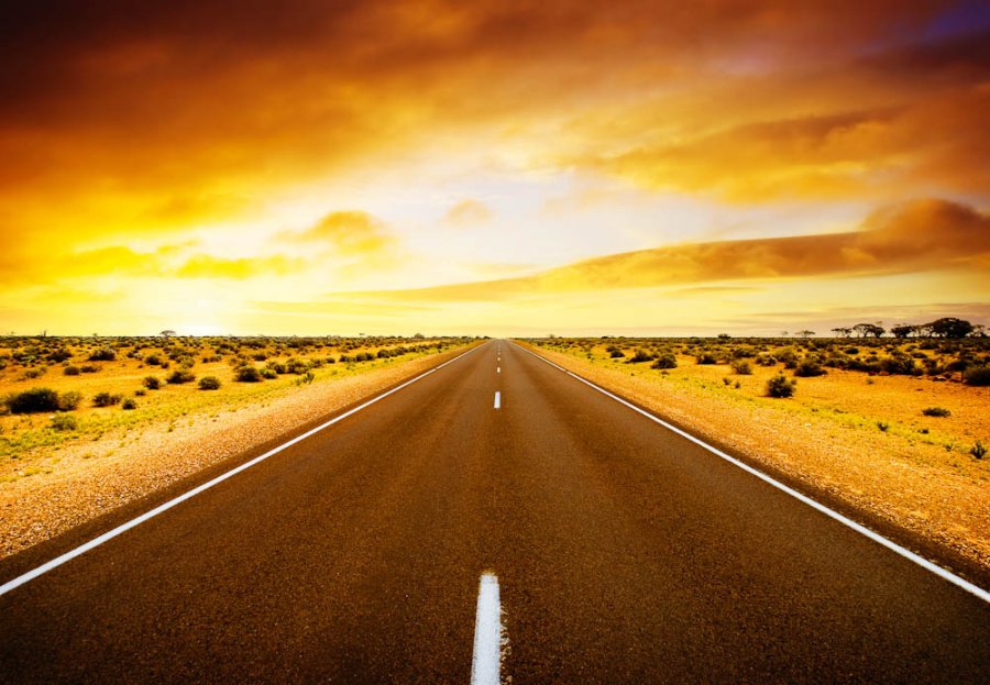 sunset on the road